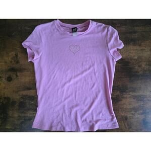 PS Pink Crystal Heart Tee Top — Y2K Sparkle Heart Graphic — Made in USA — Size S